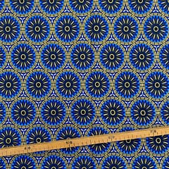 Tissu Wax pailleté bleu imprimé Rosaces 2