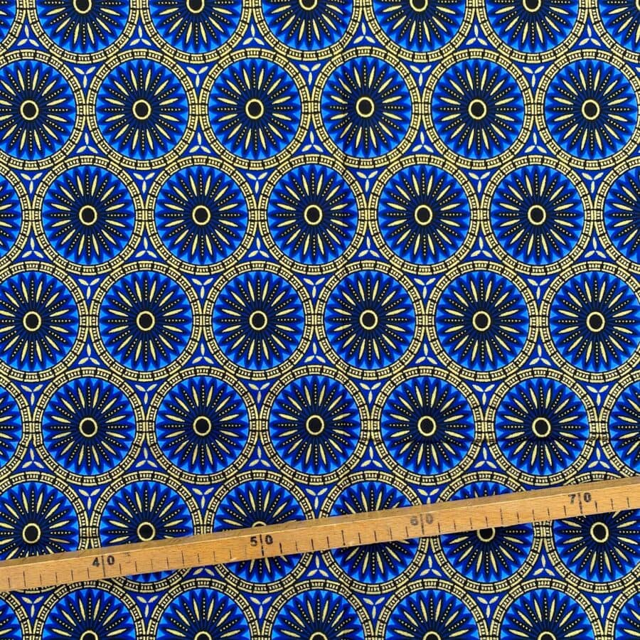 Tissu Wax pailleté bleu imprimé Rosaces 2