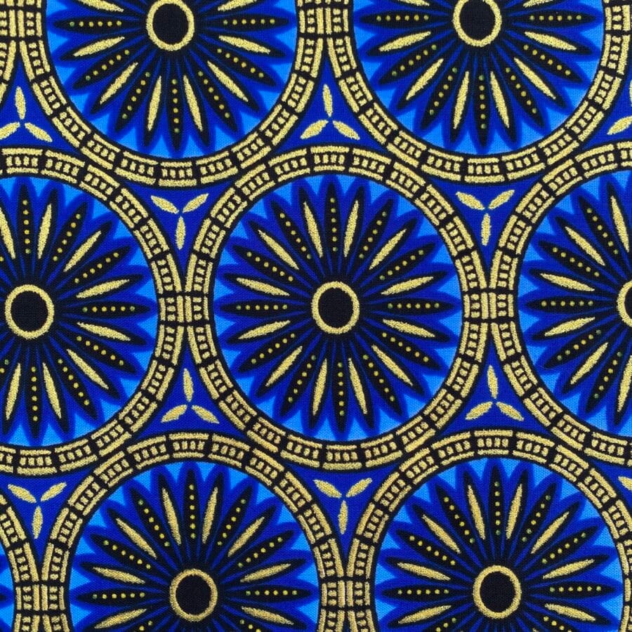 Tissu Wax pailleté bleu imprimé Rosaces 2 détail