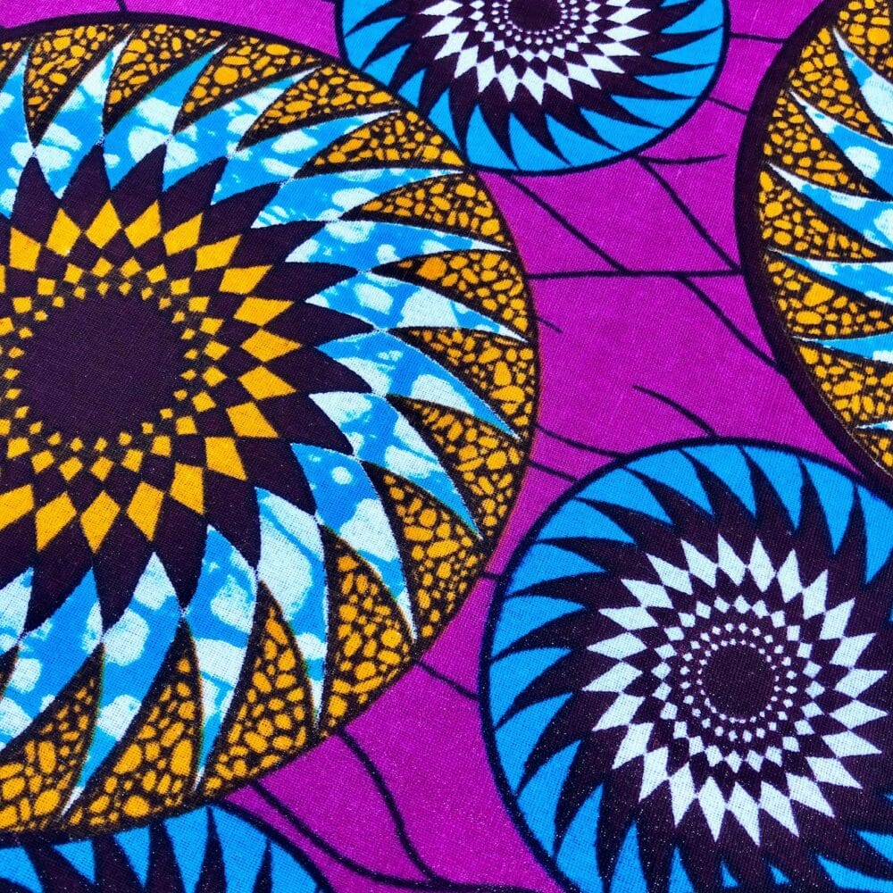 Tissu Wax réversible rose turquoise imprimé Rotation détail verso