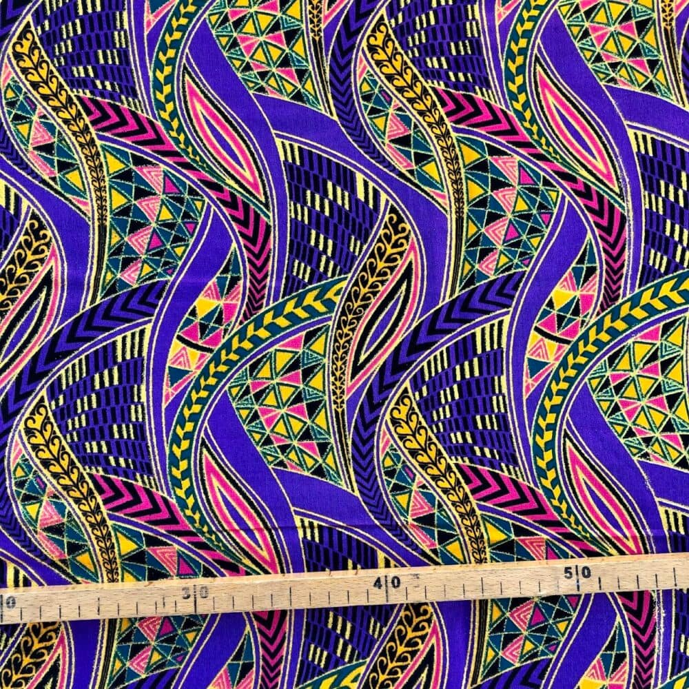 Tissu Wax pailleté multicolore imprimé Zentangle