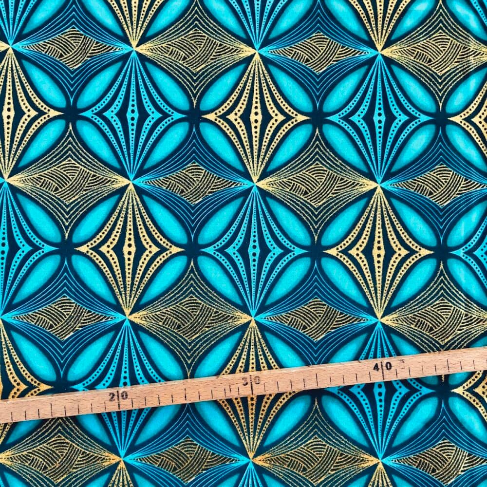 Tissu Wax pailleté vert turquoise imprimé Circulaire