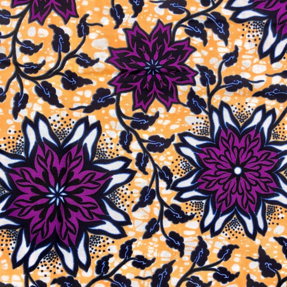 Tissu Wax violet saumon imprimé Floral détail