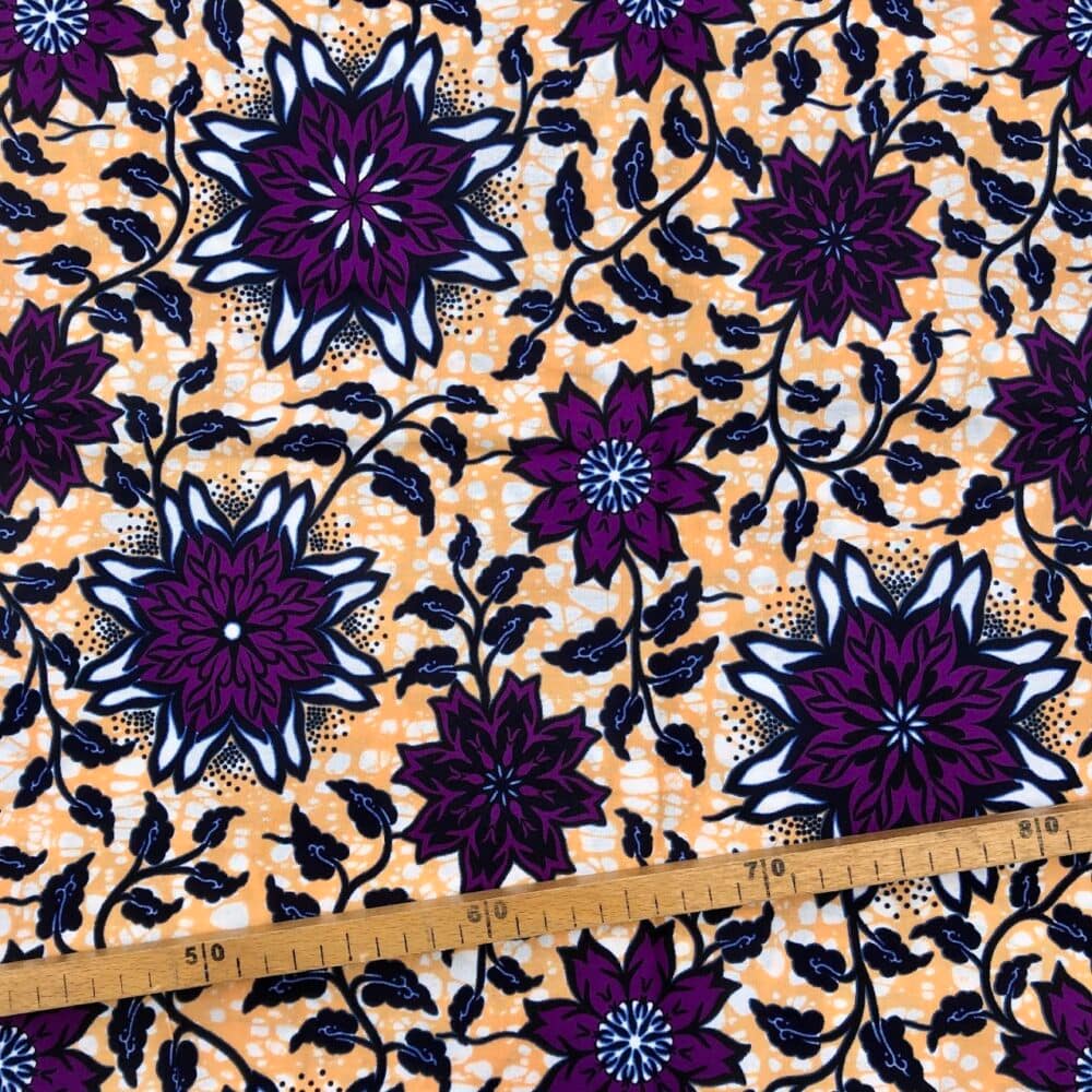 Tissu Wax violet saumon imprimé Floral