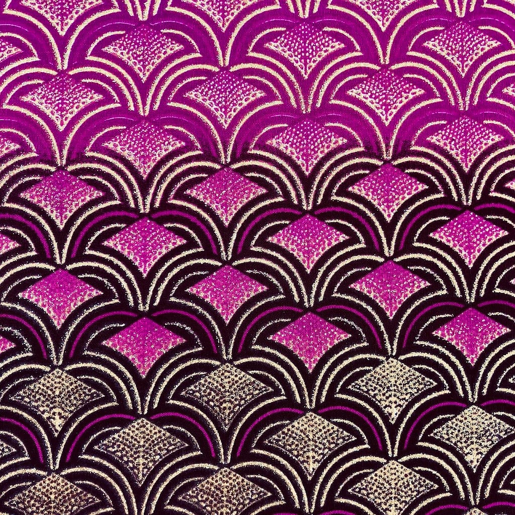 Tissu Wax pailleté dégradé rose imprimé Ecailles détail foncé