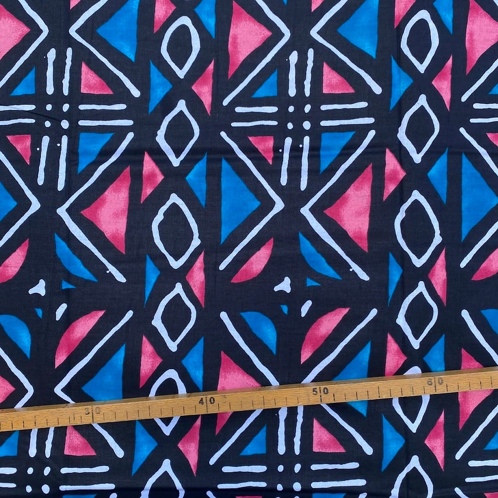 Tissu Wax bleu rose imprimé Géo