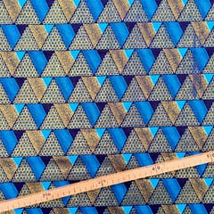 Tissu Wax pailleté bleu doré imprimé Triangles