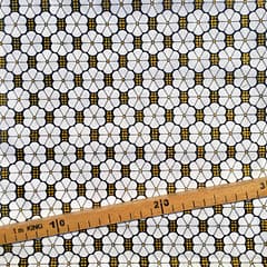 Tissu Wax pailleté noir blanc doré imprimé Fleurs