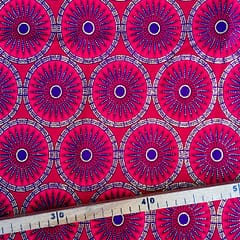 Tissu Wax pailleté rouge violet doré imprimé Rosaces