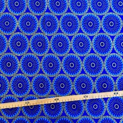 Tissu Wax pailleté bleu imprimé Rosaces