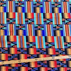 Tissu Wax pailleté noir orange imprimé Kente