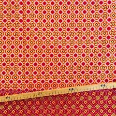 Tissu Wax pailleté rouge orangé imprimé Celte