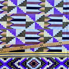 Tissu Wax pailleté violet blanc imprimé Kente