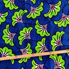 Tissu Wax bleu anis imprimé Fleur de mariage