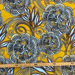 Tissu Wax moutarde gris imprimé Floral