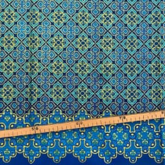 Tissu Wax pailleté bleu imprimé Croix