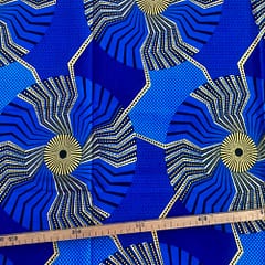 Tissu Wax pailleté bleu imprimé Disques