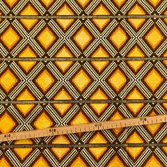 Tissu Wax pailleté marron jaune imprimé Grille