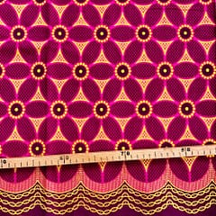 Tissu Wax pailleté rose fuschia imprimé Fleur de Vie