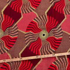 Tissu Wax pailleté rouge imprimé Disques