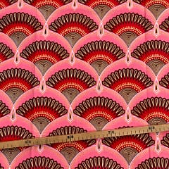Tissu Wax pailleté rouge rose imprimé Art Déco
