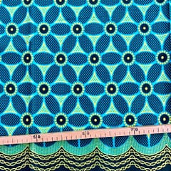 Tissu Wax pailleté vert imprimé Fleur de Vie