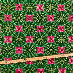 Tissu Wax pailleté vert rose imprimé Circus