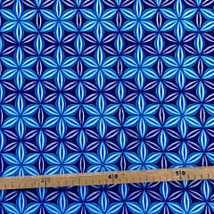 Tissu Wax pailleté bleu imprimé Fleur de vie 2