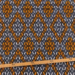 Tissu Wax orange noir imprimé Losanges