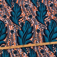 Tissu Wax orange turquoise imprimé Envol