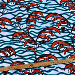 Tissu Wax orange turquoise imprimé Flamboyant