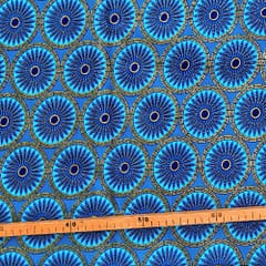 Tissu Wax pailleté bleu turquoise imprimé Rosaces