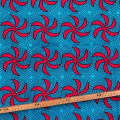 Tissu Wax turquoise rouge imprimé Eole
