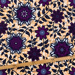 Tissu Wax violet saumon imprimé Floral
