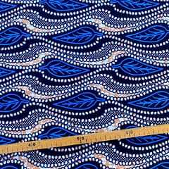 Tissu Wax bleu beige imprimé Feuilles perlées