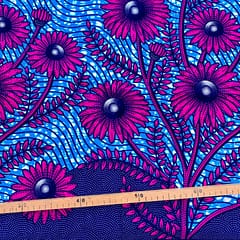 Tissu Wax bleu fuchsia imprimé Floral