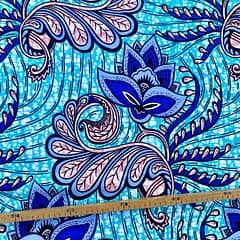 Tissu Wax bleu gris saumon imprimé Colorifleur