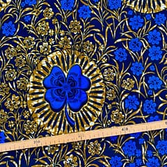 Tissu Wax bleu marron imprimé Trèfle
