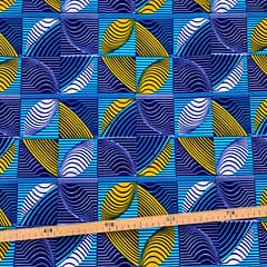 Tissu Wax bleu turquoise moutarde imprimé Géométrique