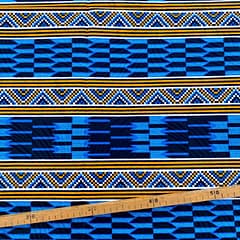Tissu Wax bleu turquoise orange imprimé Kente
