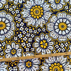 Tissu Wax jaune noir imprimé Florilège