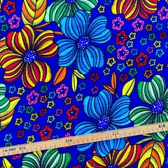 Tissu Wax multicolore bleu imprimé Circus