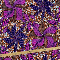 Tissu Wax noir fuchsia marron imprimé Girouette