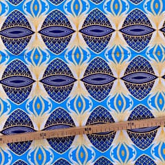 Tissu Wax pailleté bleu beige imprimé Oeuf