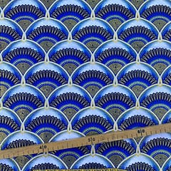 Tissu Wax pailleté bleu imprimé Art Deco mini