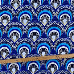 Tissu Wax pailleté bleu imprimé Couronne