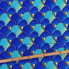 Tissu Wax pailleté bleu turquoise imprimé Clams