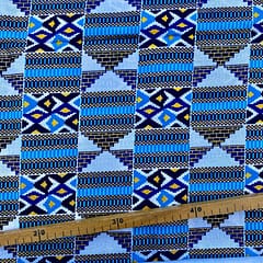 Tissu Wax pailleté bleu turquoise imprimé Kente 2