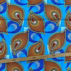 Tissu Wax pailleté bleu turquoise imprimé Lys