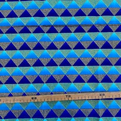 Tissu Wax pailleté bleu turquoise imprimé Triangles